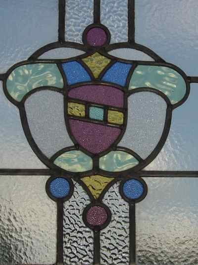Multicolor Stylized Shield Antique Stained Glass