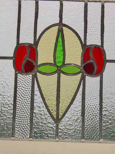 Green Bud Floral with Duo Mackintosh Rose Antique Stained Glass