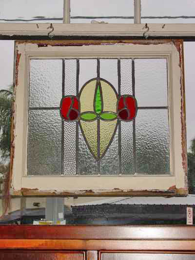 Green Bud Floral with Duo Mackintosh Rose Antique Stained Glass
