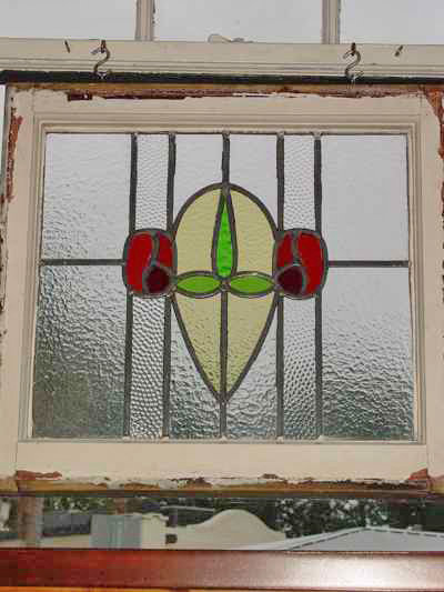 Green Bud Floral with Duo Mackintosh Rose Antique Stained Glass
