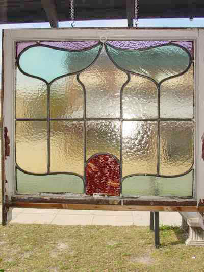 Art Nouveau Mottled Copper Antique Stained Glass