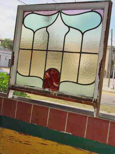 Art Nouveau Mottled Copper Antique Stained Glass