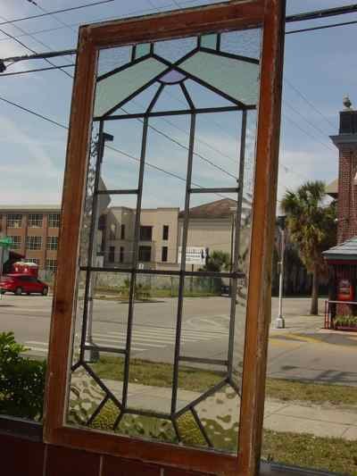 Art Deco TriColor Geometric Border Antique Stained Glass