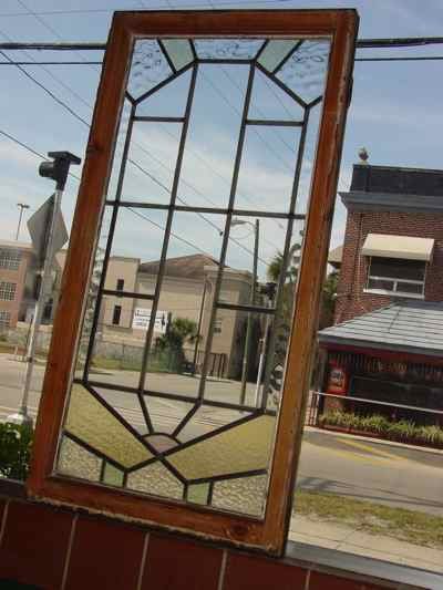 Art Deco TriColor Geometric Border Antique Stained Glass
