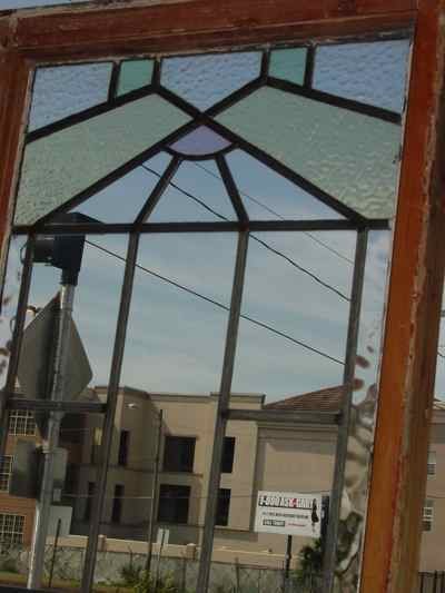 Art Deco TriColor Geometric Border Antique Stained Glass