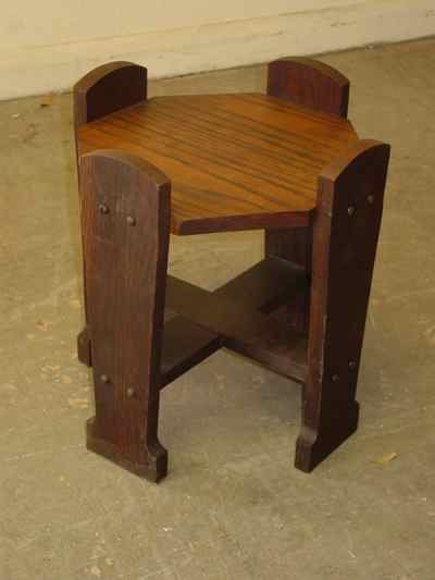 Antique Arts & Crafts Mission Style Octagonal Top Solid Oak Stand