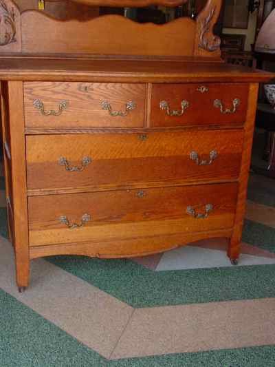 Antique Solid Oak Dresser with Swing Beveled Mirror