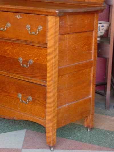 Antique Solid Oak Dresser with Swing Beveled Mirror