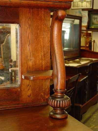 Antique Solid 1/4 Sawn Tiger Oak Hall Mirror Back Sideboard