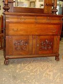 Antique Solid 1/4 Sawn Tiger Oak Hall Mirror Back Sideboard