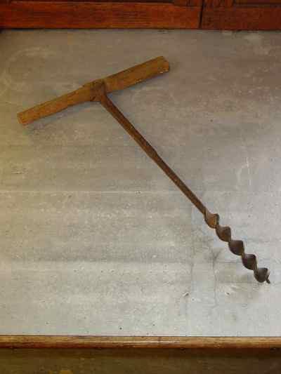 Antique Hand Forged Iron & Wood Auger