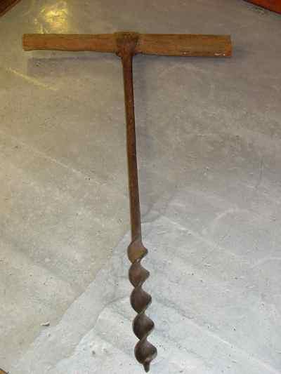 Antique Hand Forged Iron & Wood Auger