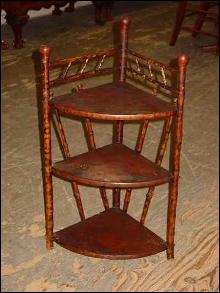 Antique Victorian Bamboo Three Tiered Corner Shelf