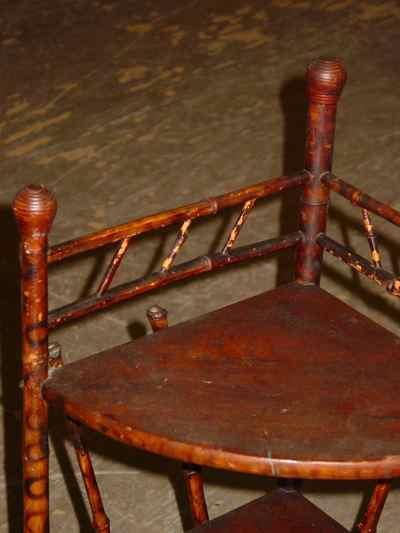 Antique Victorian Bamboo Three Tiered Corner Shelf