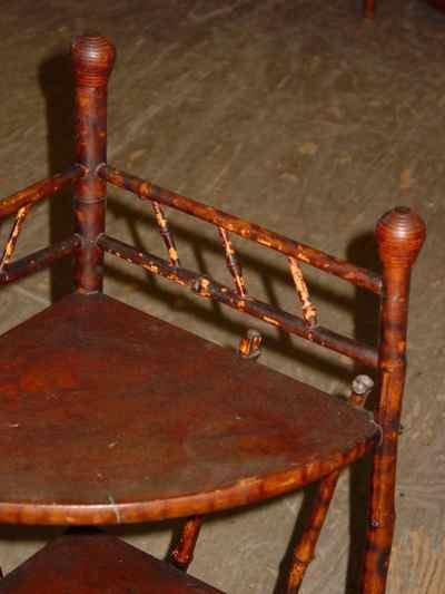 Antique Victorian Bamboo Three Tiered Corner Shelf