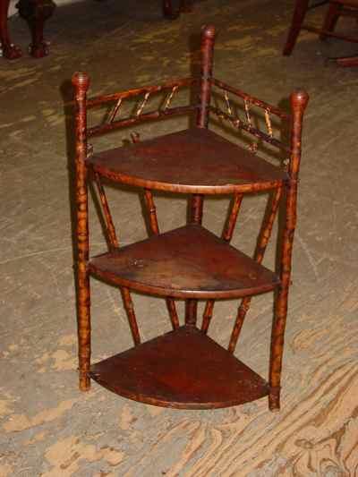 Antique Victorian Bamboo Three Tiered Corner Shelf