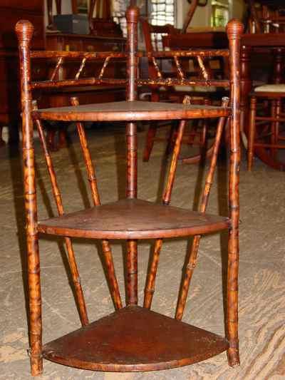 Antique Victorian Bamboo Three Tiered Corner Shelf