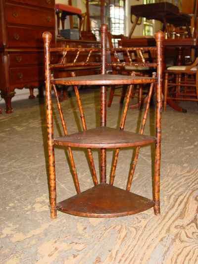 Antique Victorian Bamboo Three Tiered Corner Shelf