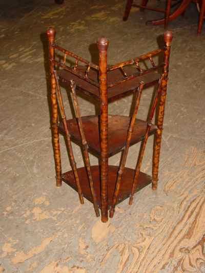 Antique Victorian Bamboo Three Tiered Corner Shelf