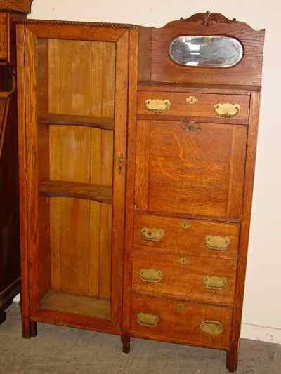 Antique Solid 1/4 Sawn Tiger Oak Combination Bookcase Desk
