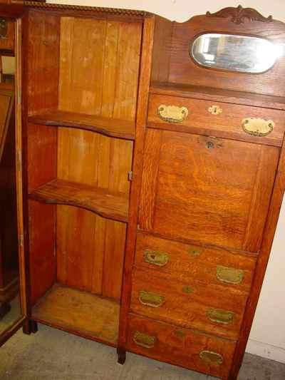 Antique Solid 1/4 Sawn Tiger Oak Combination Bookcase Desk
