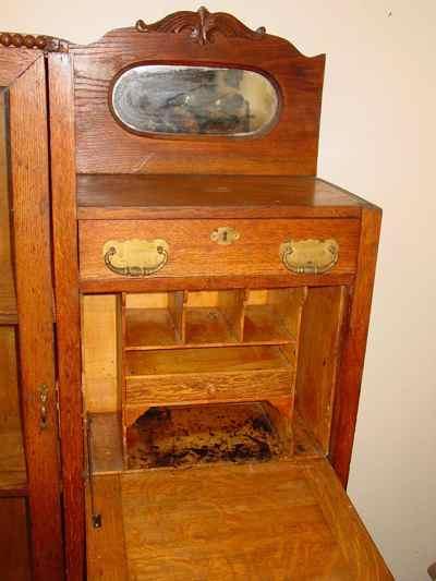 Antique Solid 1/4 Sawn Tiger Oak Combination Bookcase Desk