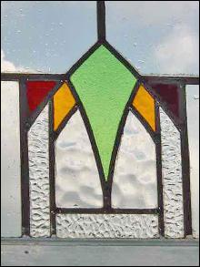 Art Deco Multicolor Arched Geometric Antique Stained Glass