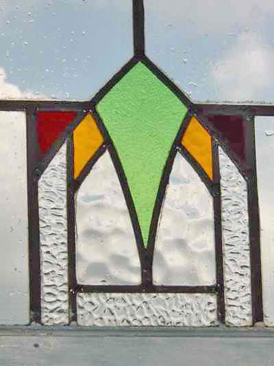 Art Deco Multicolor Arched Geometric Antique Stained Glass