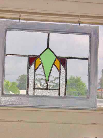 Art Deco Multicolor Arched Geometric Antique Stained Glass