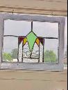 Art Deco Multicolor Arched Geometric Antique Stained Glass