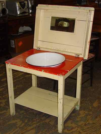 German Vintage FlipTop Painted Solid Pine Washstand