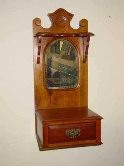 English Antique Solid Walnut Wall Hanging Shaving Mirror