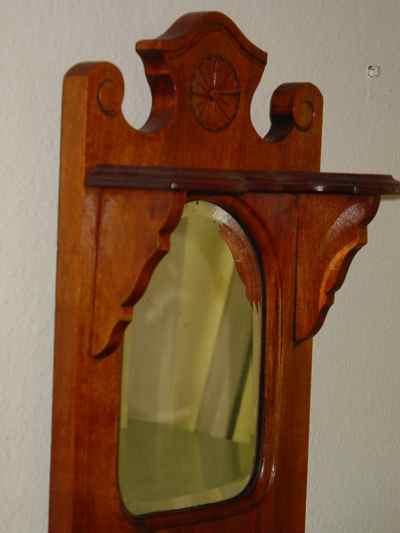 English Antique Solid Walnut Wall Hanging Shaving Mirror