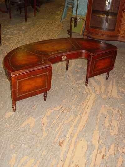 Cowen Mahogany Leather Top Coffee Table With Drop Leaf Extensions
