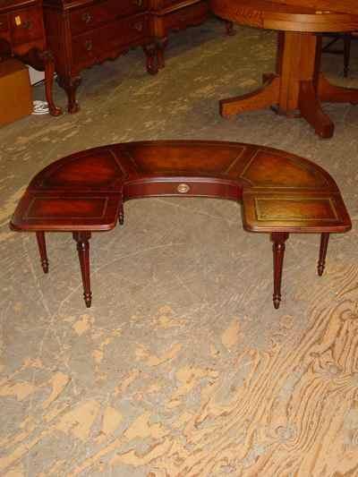 Cowen Mahogany Leather Top Coffee Table With Drop Leaf Extensions