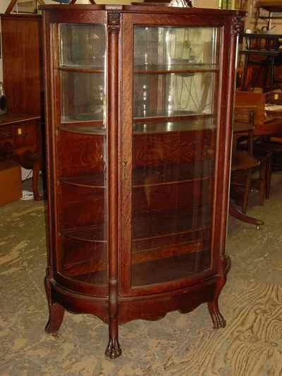 Antique Solid 1/4 Sawn Tiger Oak Bowfront Claw Foot China Cabinet