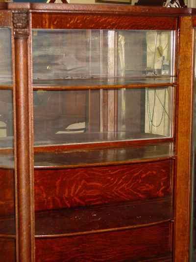Antique Solid 1/4 Sawn Tiger Oak Bowfront Claw Foot China Cabinet
