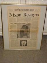 Framed Original Nixon Resigns Newspaper