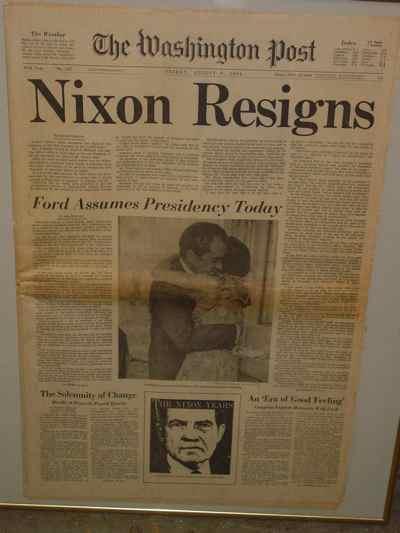 Framed Original Nixon Resigns Newspaper