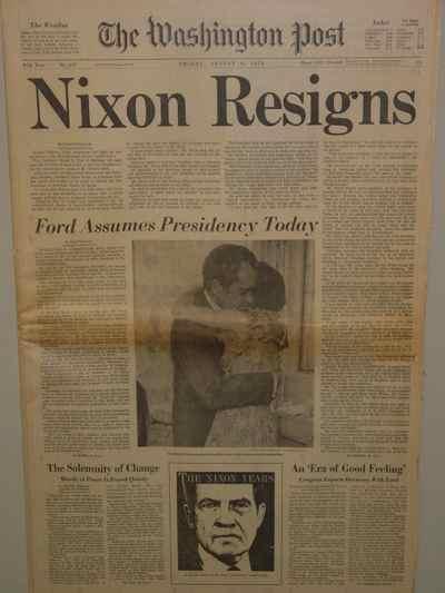 Framed Original Nixon Resigns Newspaper