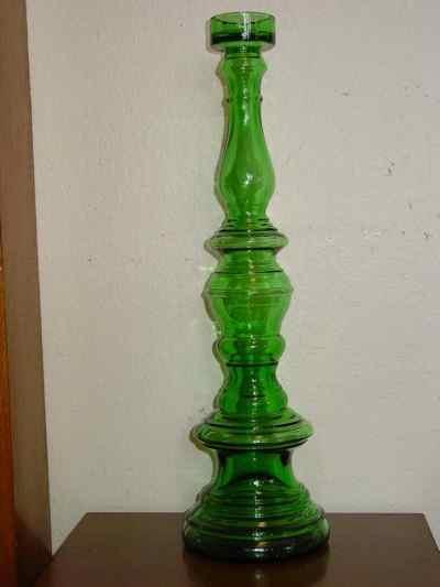 Pair of Tall Vintage Green Glass Candlesticks
