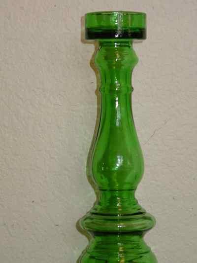 Pair of Tall Vintage Green Glass Candlesticks