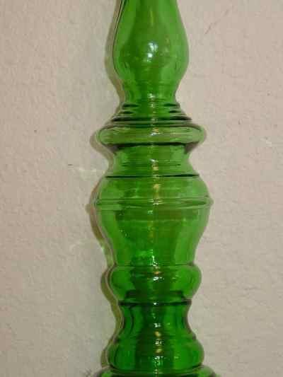Pair of Tall Vintage Green Glass Candlesticks