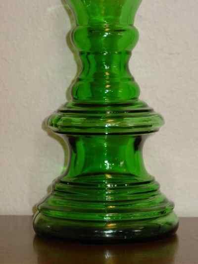 Pair of Tall Vintage Green Glass Candlesticks