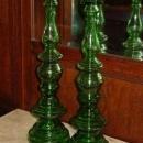 Pair of Tall Vintage Green Glass Candlesticks