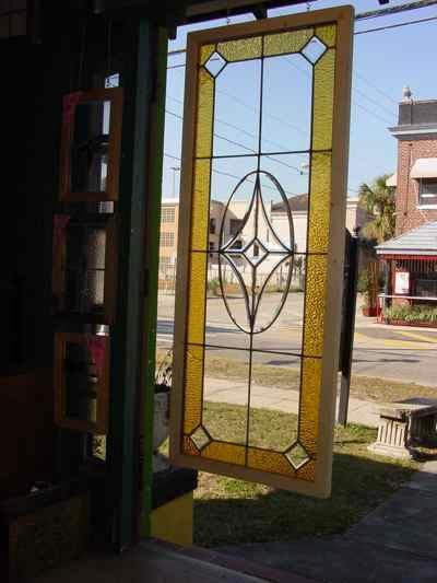 Antique Leaded Beveled Clear Glass Window with Golden Border