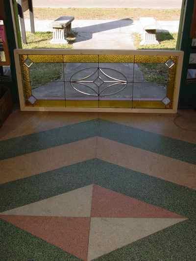 Antique Leaded Beveled Clear Glass Window with Golden Border