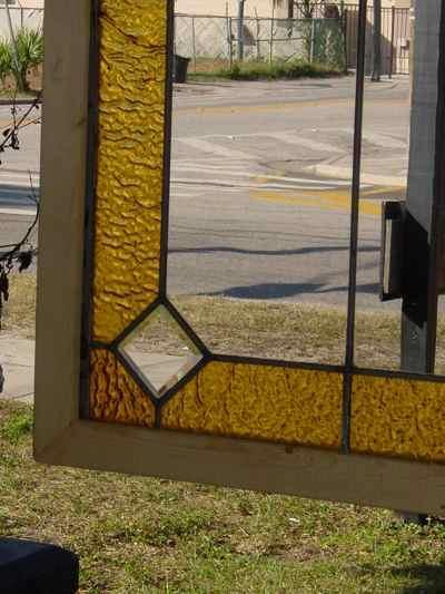 Antique Leaded Beveled Clear Glass Window with Golden Border