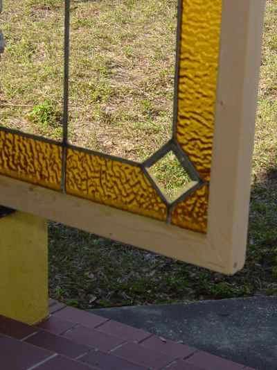 Antique Leaded Beveled Clear Glass Window with Golden Border