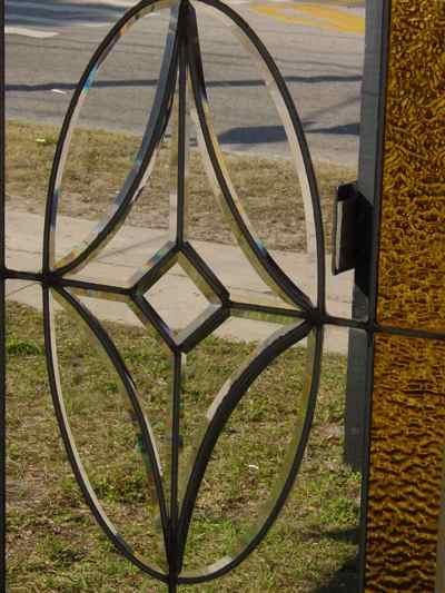 Antique Leaded Beveled Clear Glass Window with Golden Border